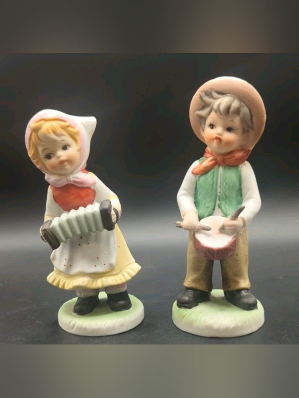 Two Vintage Ceramic Figures- Drummer Boy And Girl Playing Accordion